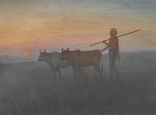 Jamini Prakash Gangooly - Untitled (Shepherd With Cows)