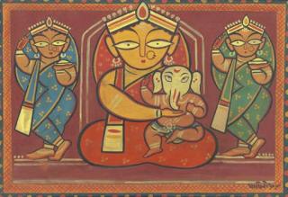 Jamini Roy - Parvati And Ganesha With Attendants