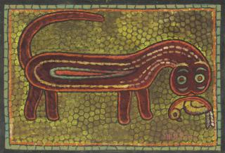 Jamini Roy - Untitled (Cat With Bird)