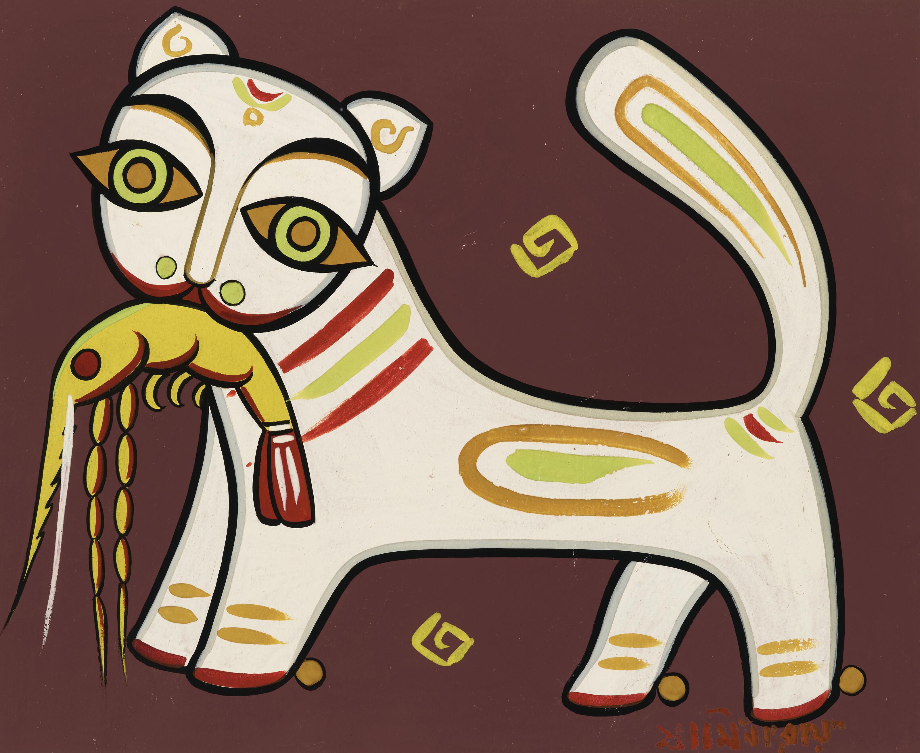Jamini Roy - Untitled (Cat with Prawn)