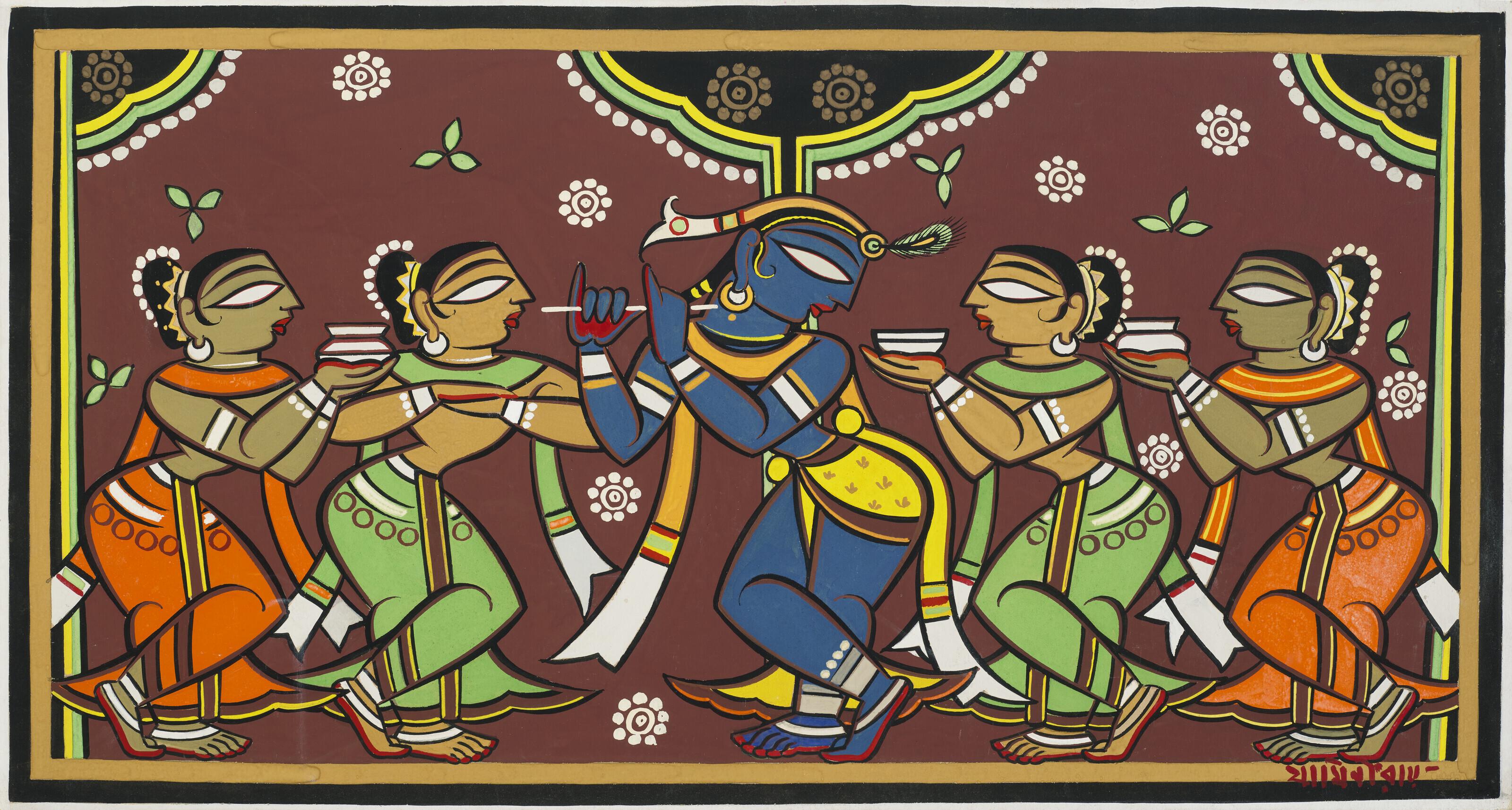 Jamini Roy - Untitled (Krishna with Gopinis)