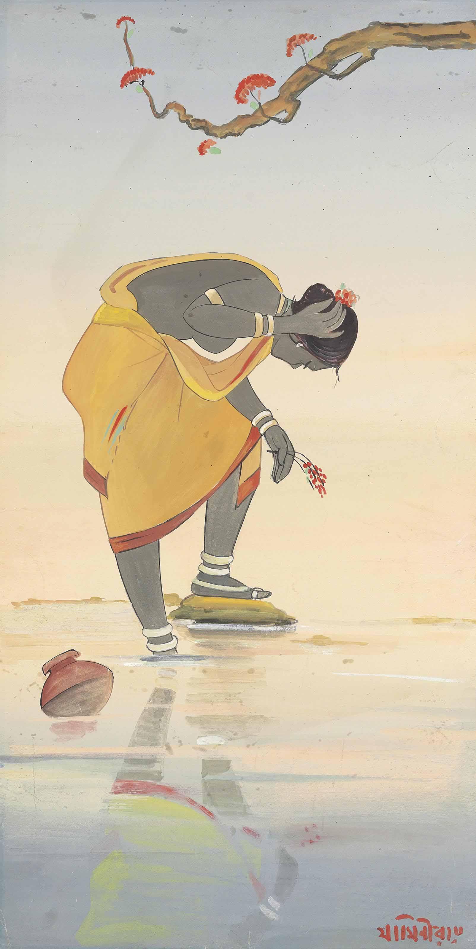 Jamini Roy - Untitled (Santhal Woman Standing in a Stream)