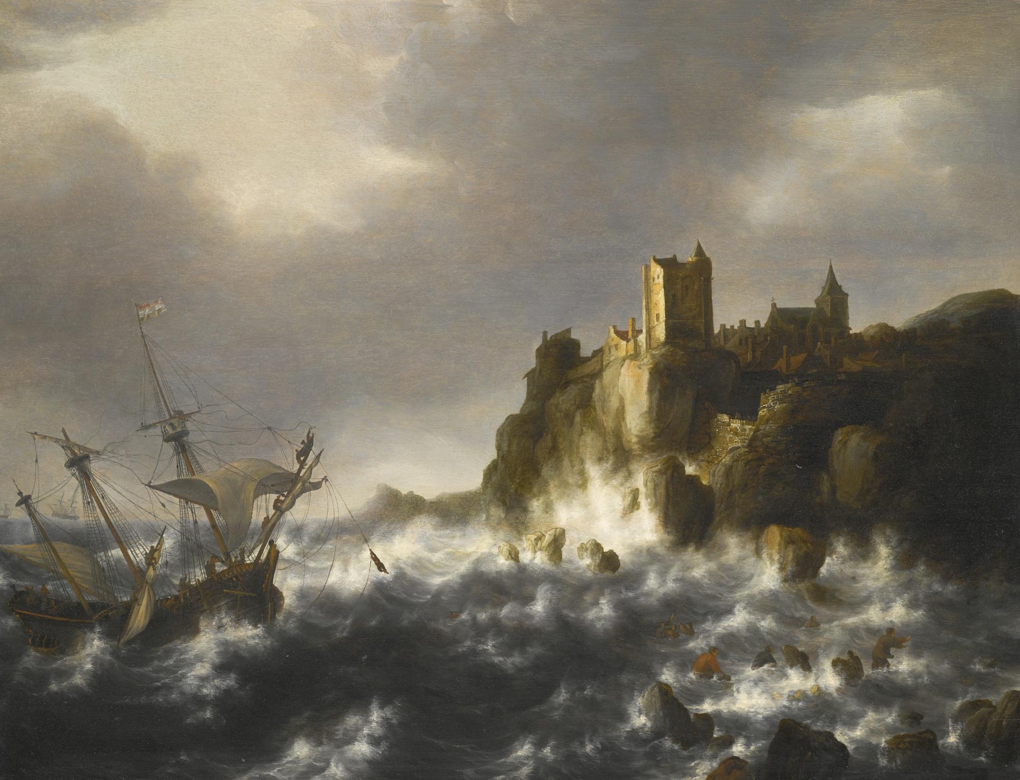 Jan Abrahamsz. Beerstraaten - A Shipwreck In Stormy Seas, Near A Rocky Coast