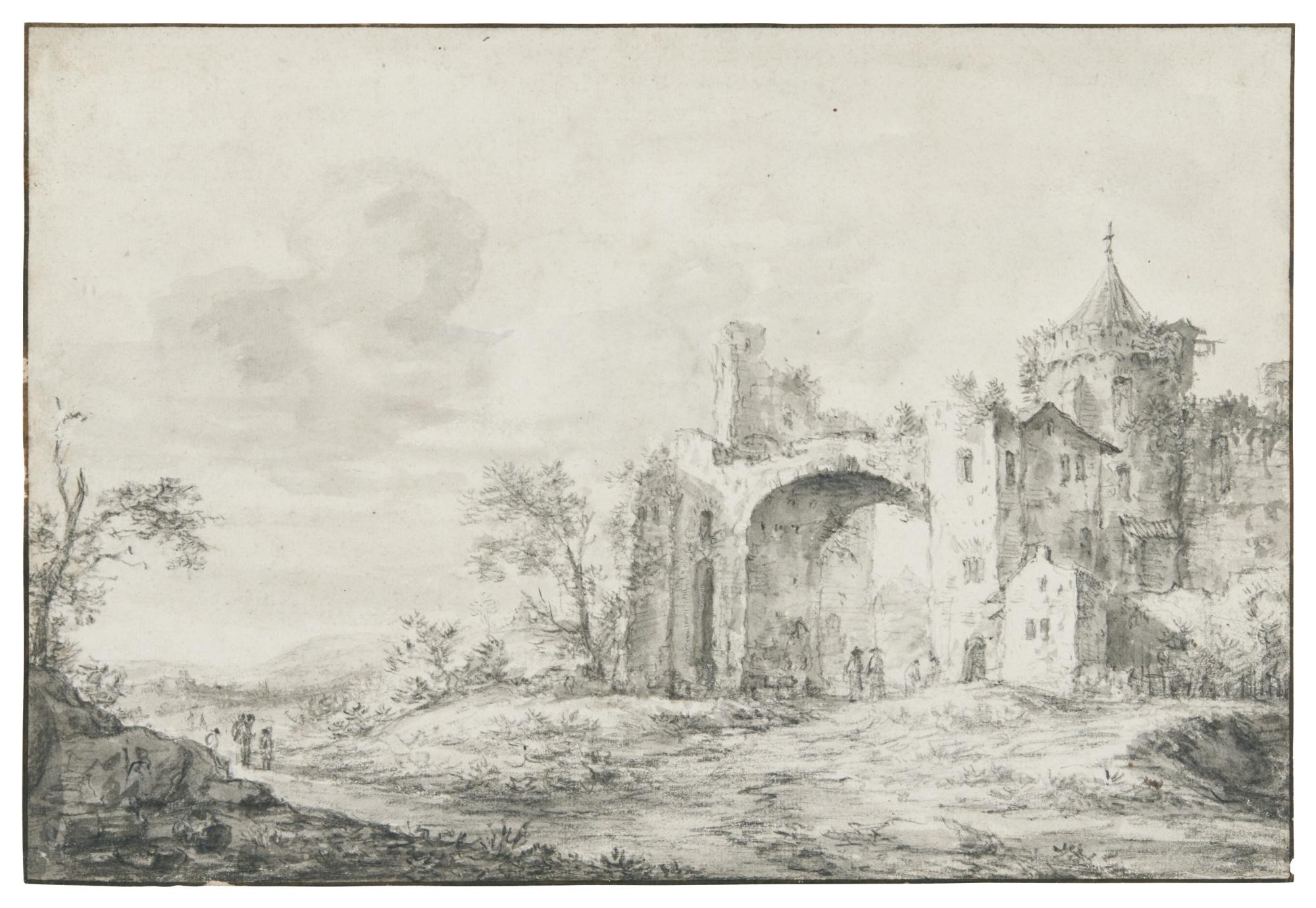 Jan Abrahamsz. Beerstraaten - Landscape With Figures By Ruins