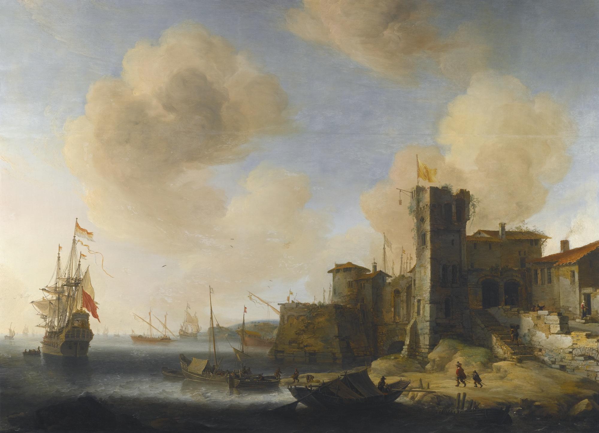 Jan Abrahamsz. Beerstraten - A Mediterranean Harbour, With The Dutch Vessel Profeet Elias At Anchor