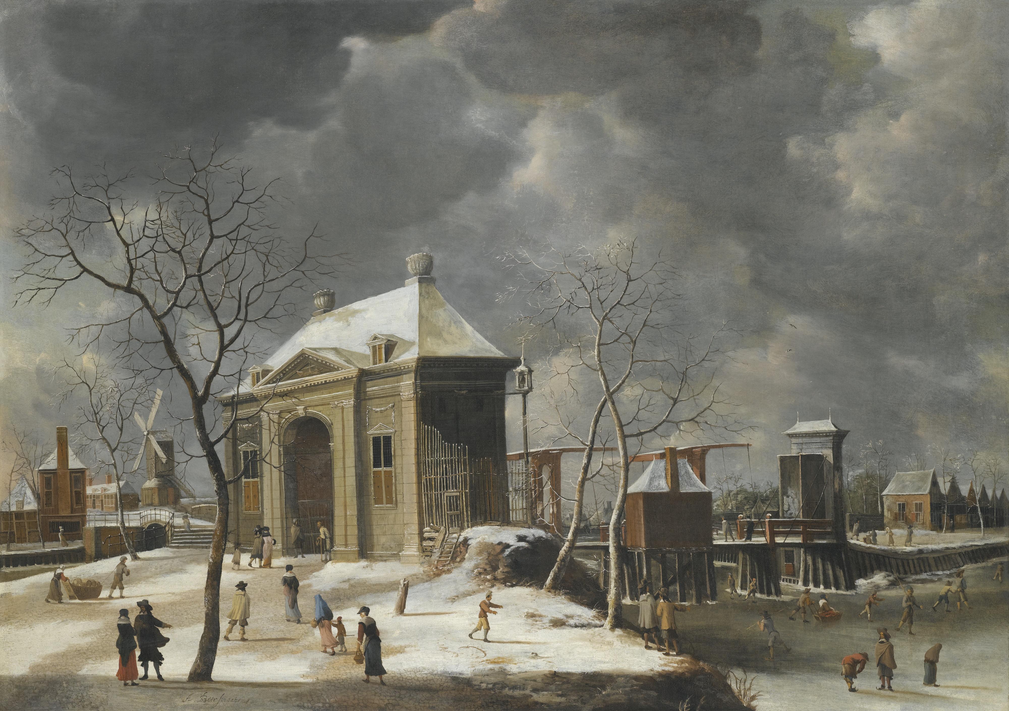 Jan Abrahamsz. Beerstraten - Amsterdam, A View Of The Heiligewegspoort From The North-West, With Skaters On A Frozen Canal