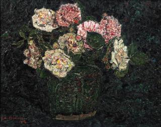 Jan Adam Zandleven - A Still Life With Flowers In A Ginger Jar