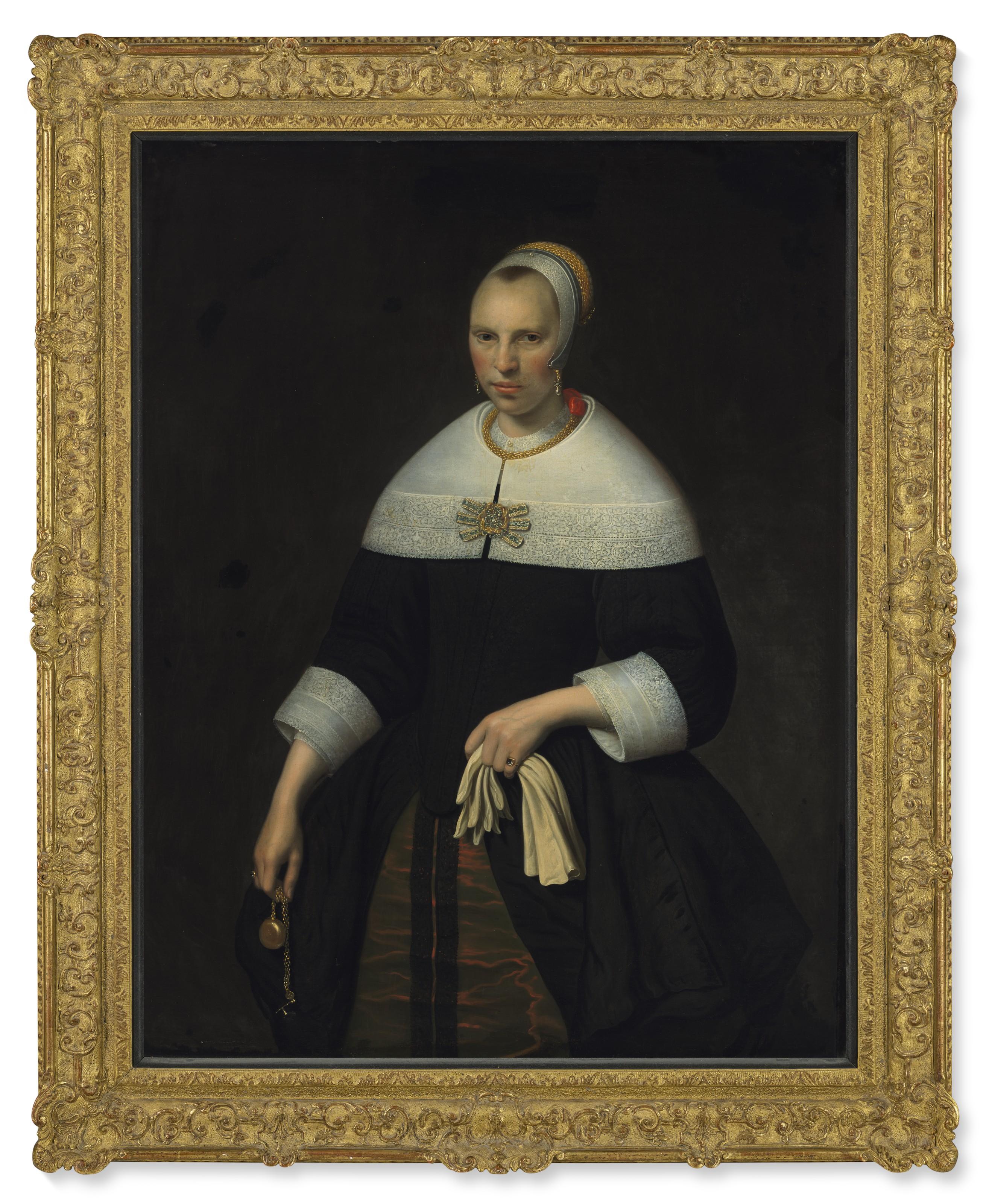 Jan Albertsz. Rotius - Portrait of a lady, three-quarter-length, holding gloves and a pocket watch