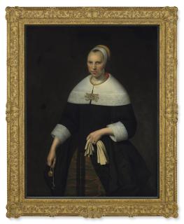 Jan Albertsz. Rotius - Portrait of a lady, three-quarter-length, holding gloves and a pocket watch