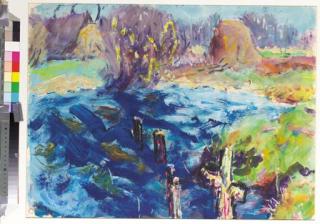 Jan Altink - A landscape with a pont in the foreground