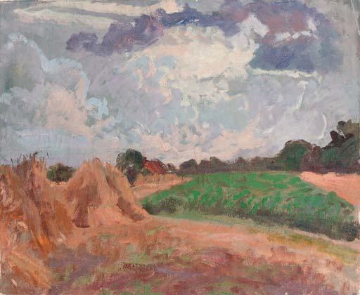 Jan Altink - A summer landscape with hay stacks