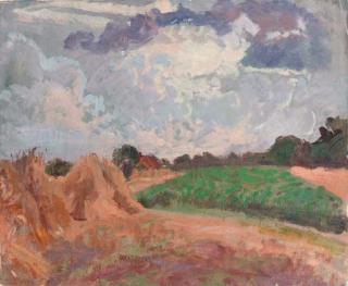 Jan Altink - A summer landscape with hay stacks