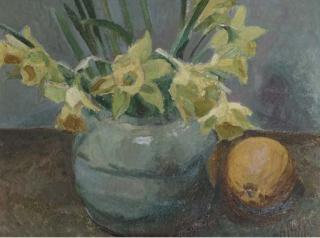 Jan Altink - Still life with daffodils in a pot and an orange