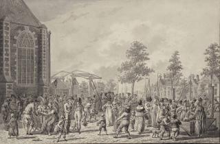 Jan Anthonie Langendijk - A market scene near the Laurenskerk, Rotterdam