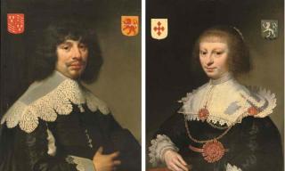 Jan Anthonisz. van Ravesteyn - Portrait of A Gentleman, Half-Length, In A Black Costume And Lace Collar; And Portrait of A Lady, Half-Length, In A Black Dress And Lace Collar, Holding A Fan In Her Right Hand