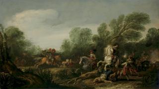 Jan Asselijn - A Military Skirmish In A Wooded Landscape