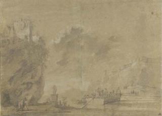 Jan Asselijn - An Italianate Landscape With A Ferry Crossing