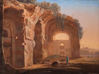 Jan Asselijn - An Italianate Landscape With A Shepherd Before Classical Ruins, Possibly The Baths Of Diocletian