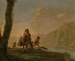 Jan Asselijn - Landscape With A Departure For A Hunt