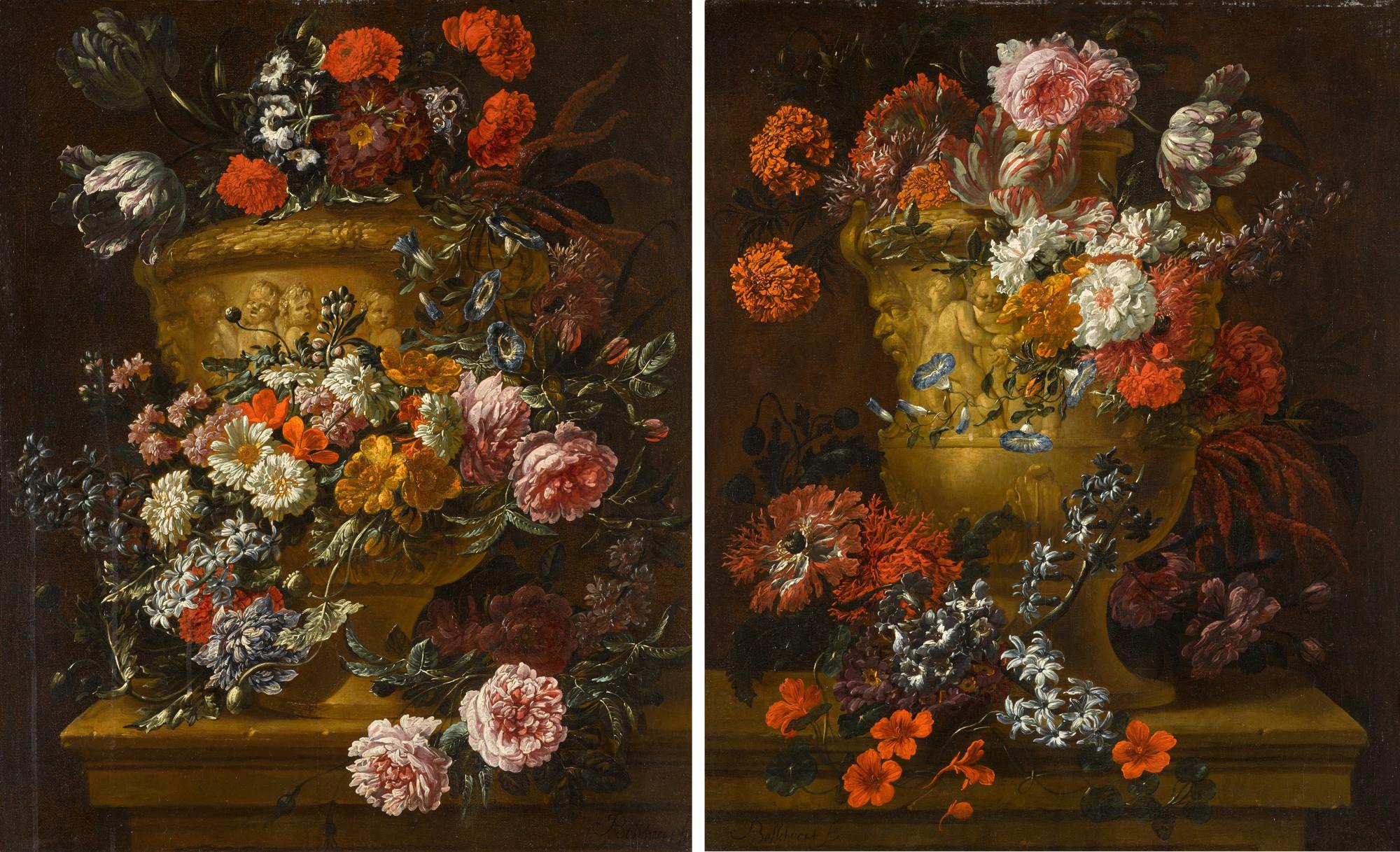 Jan Baptist Bosschaert - Still Lifes Of Flowers In Stone Urns