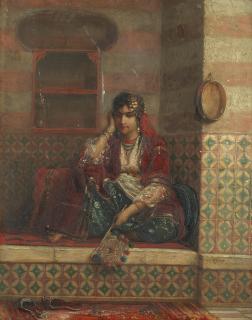 Jan Baptist Huysmans - Seated Man With Hookah; A Corner Of The Harem, A Pair One 26.5 X 20.8Cm (10 7/16 X 8 3/16In); The Other 26.1 X 20.8Cm (10 1/4 X 8 3/16In).(2)