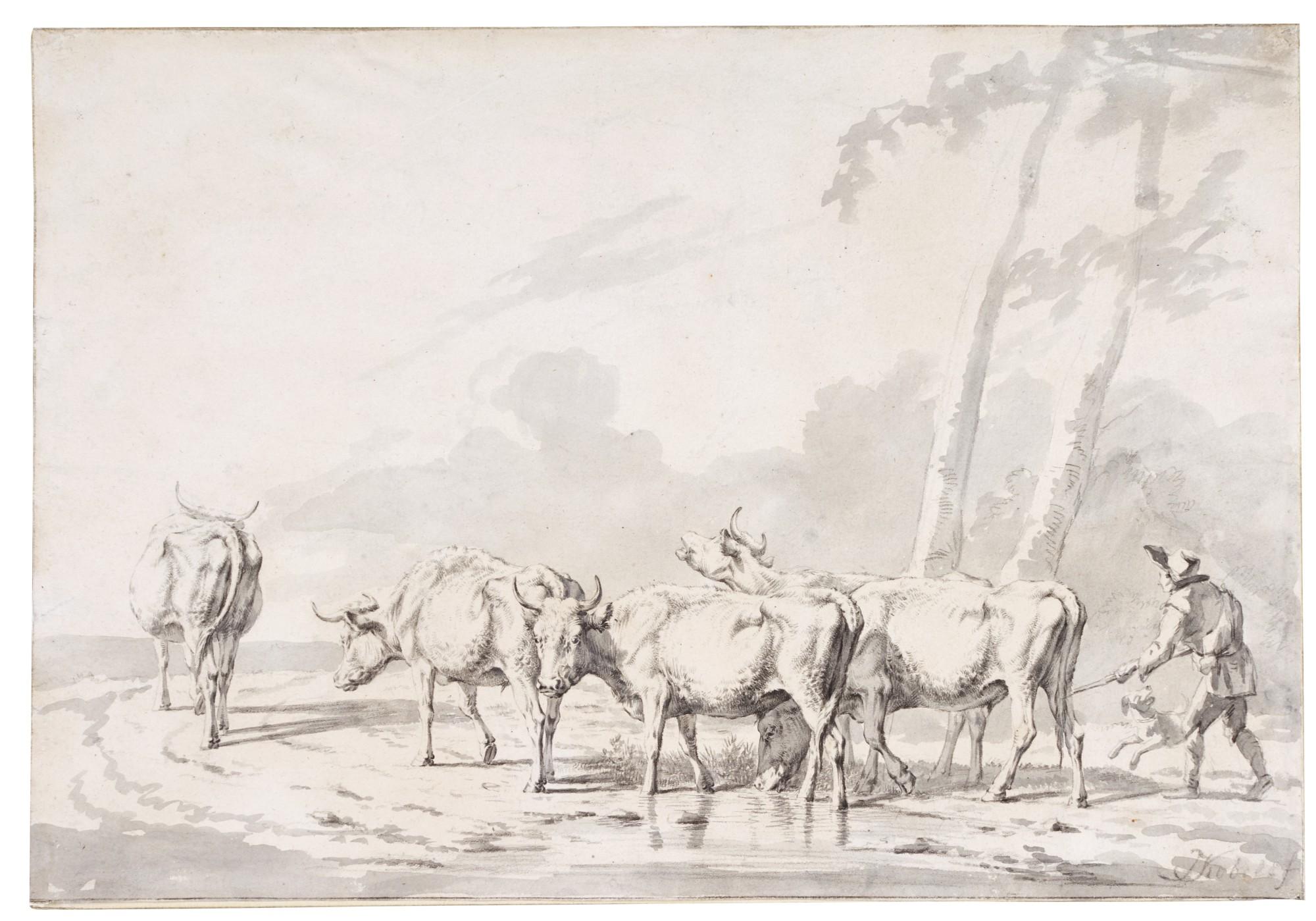 Jan Baptist Kobell - Herdsman with cows