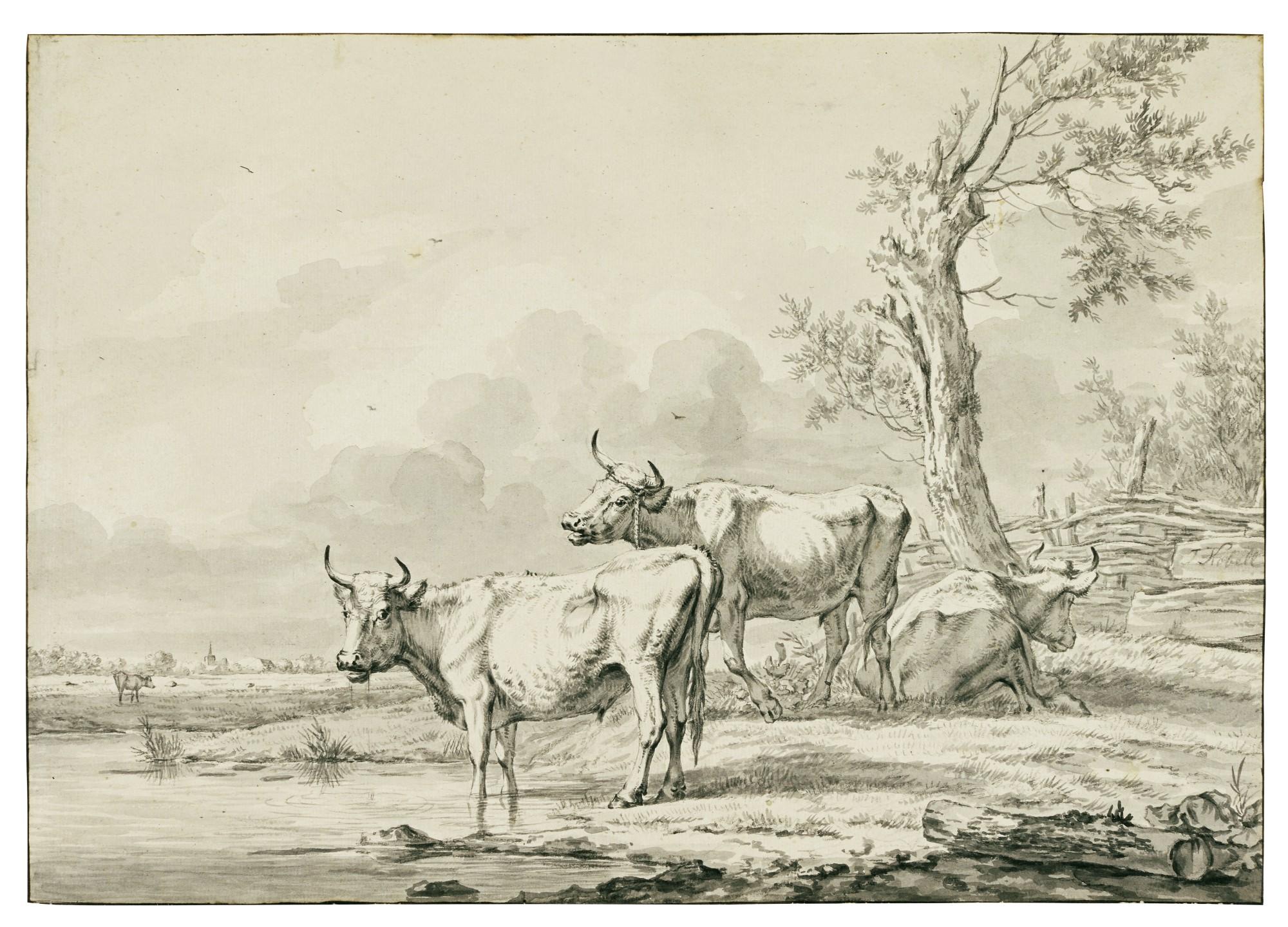 Jan Baptist Kobell - Resting cattle by a stream