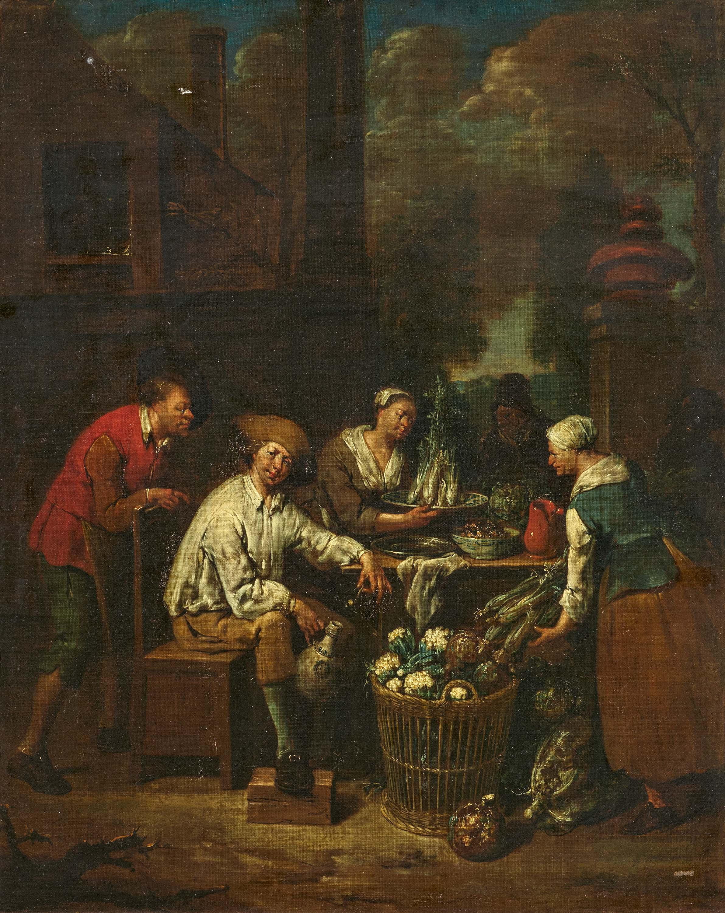 Jan Baptist Lambrechts - Marktstand mit Gemüsehändlern.