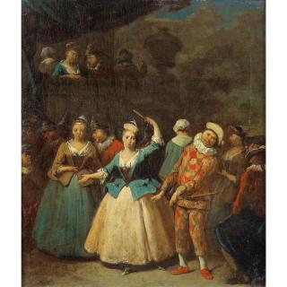 Jan Baptist Lambrechts - Scène De Danse Avec Arlequin