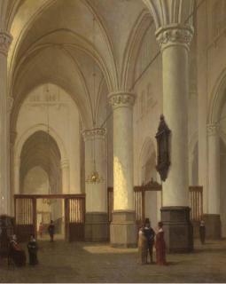 Jan Baptist Tetar Van Elven - A church interior with figures conversing