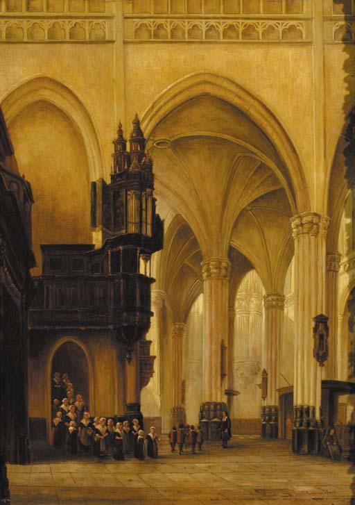 Jan Baptist Tetar Van Elven - A church interior with figures