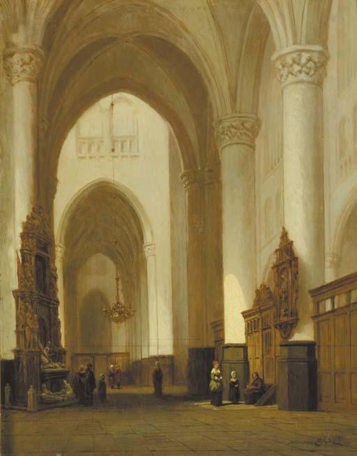 Jan Baptist Tetar Van Elven - A church interior with worshippers