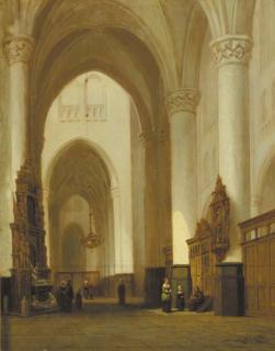 Jan Baptist Tetar Van Elven - A church interior with worshippers