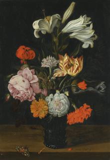 Jan Baptist van Fornenburgh - A Still Life With Flowers In A Glass Roemer, On A Ledge With Fallen Petals