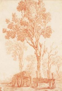 Jan Baptist Weenix - A landscape with a carriage by a tree