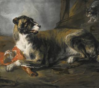 Jan Baptist Weenix - Hound With A Joint Of Meat And A Cat Looking On