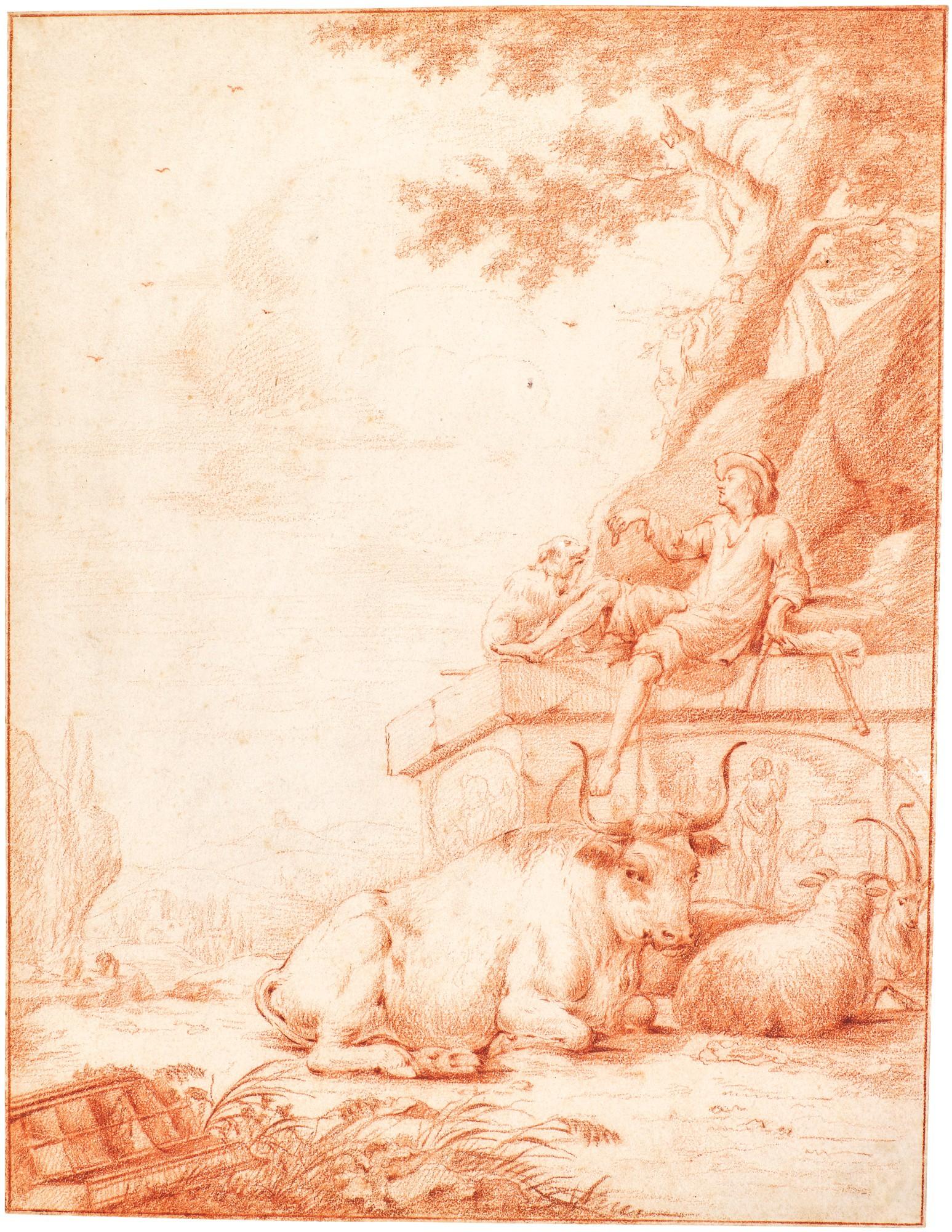 Jan Baptist Weenix - Italianiate Landscape With A Shepherd Seated On Ruins