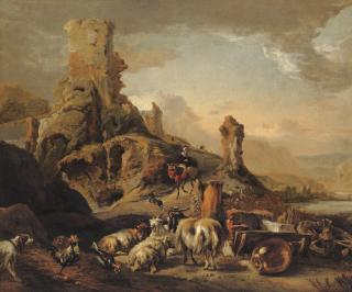 Jan Baptist Weenix - Shepherdess And Her Flock On A Path