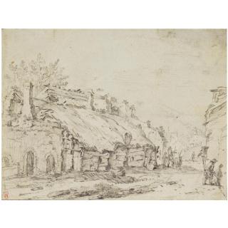 Jan Baptist Weenix - View Of A Village Street With Thatched Cottages