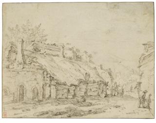 Jan Baptist Weenix - View Of A Village Street With Thatched Cottages