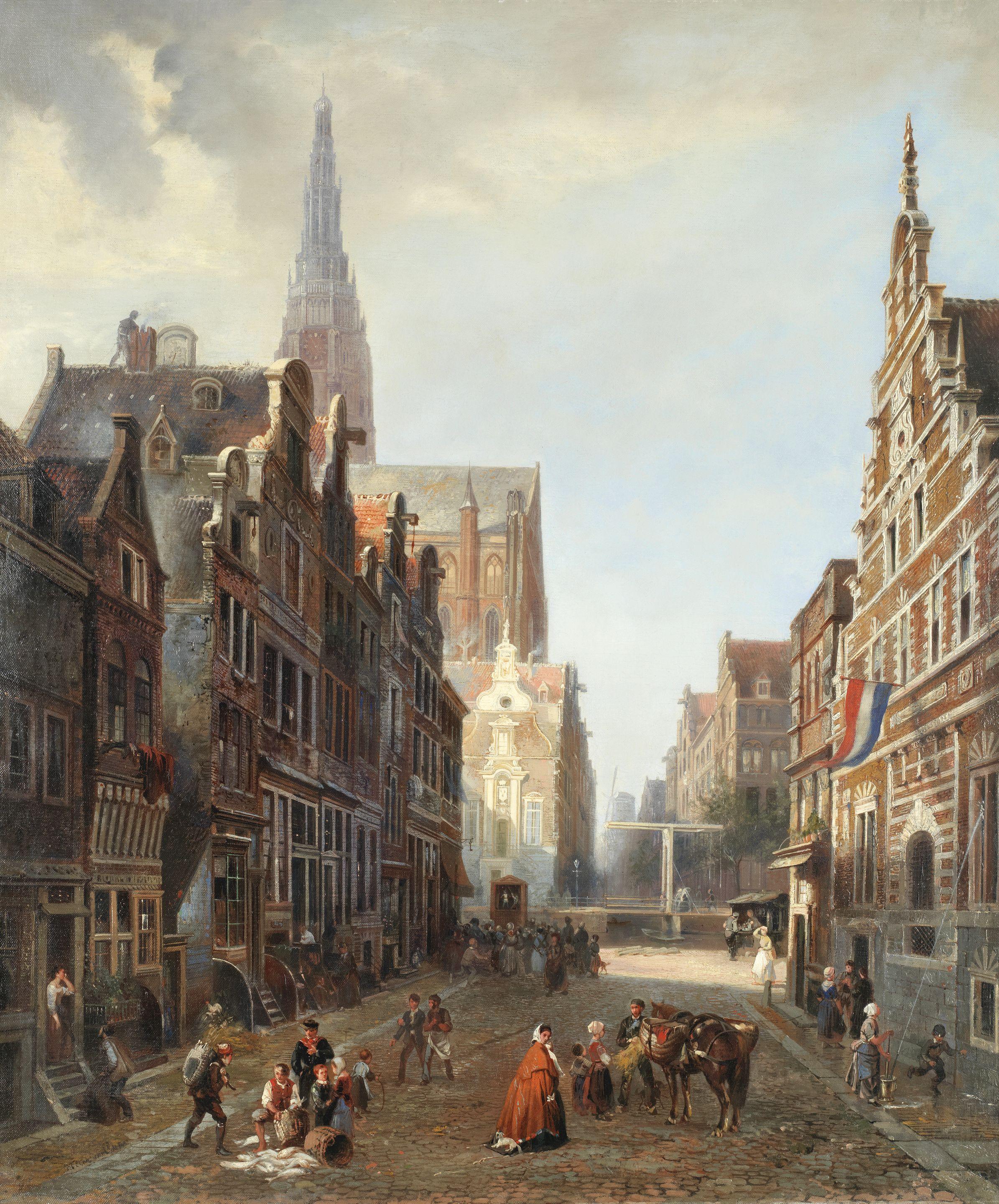 Jan Baptiste Tetar van Elven - A busy Dutch street scene