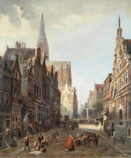 Jan Baptiste Tetar van Elven - A busy Dutch street scene
