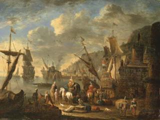 Jan-Baptiste van der Meiren - Oriental merchants in an imaginary Mediterranean port