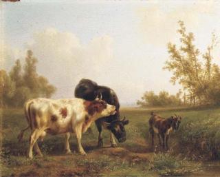 Jan Bedijs Tom - Cows and a goat in a sunlit meadow