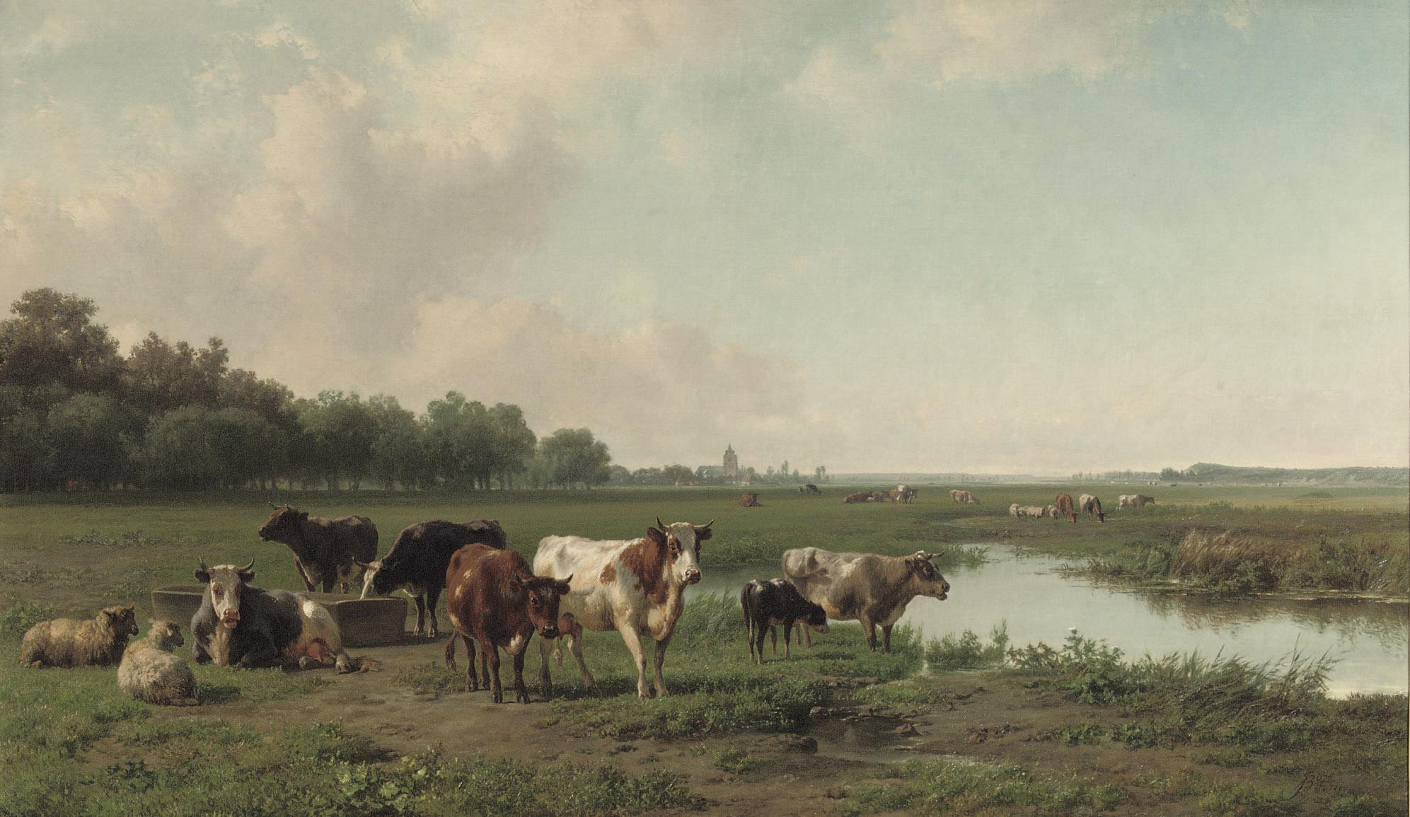 Jan Bedijs Tom - Watering cattle in a panoramic summer landscape