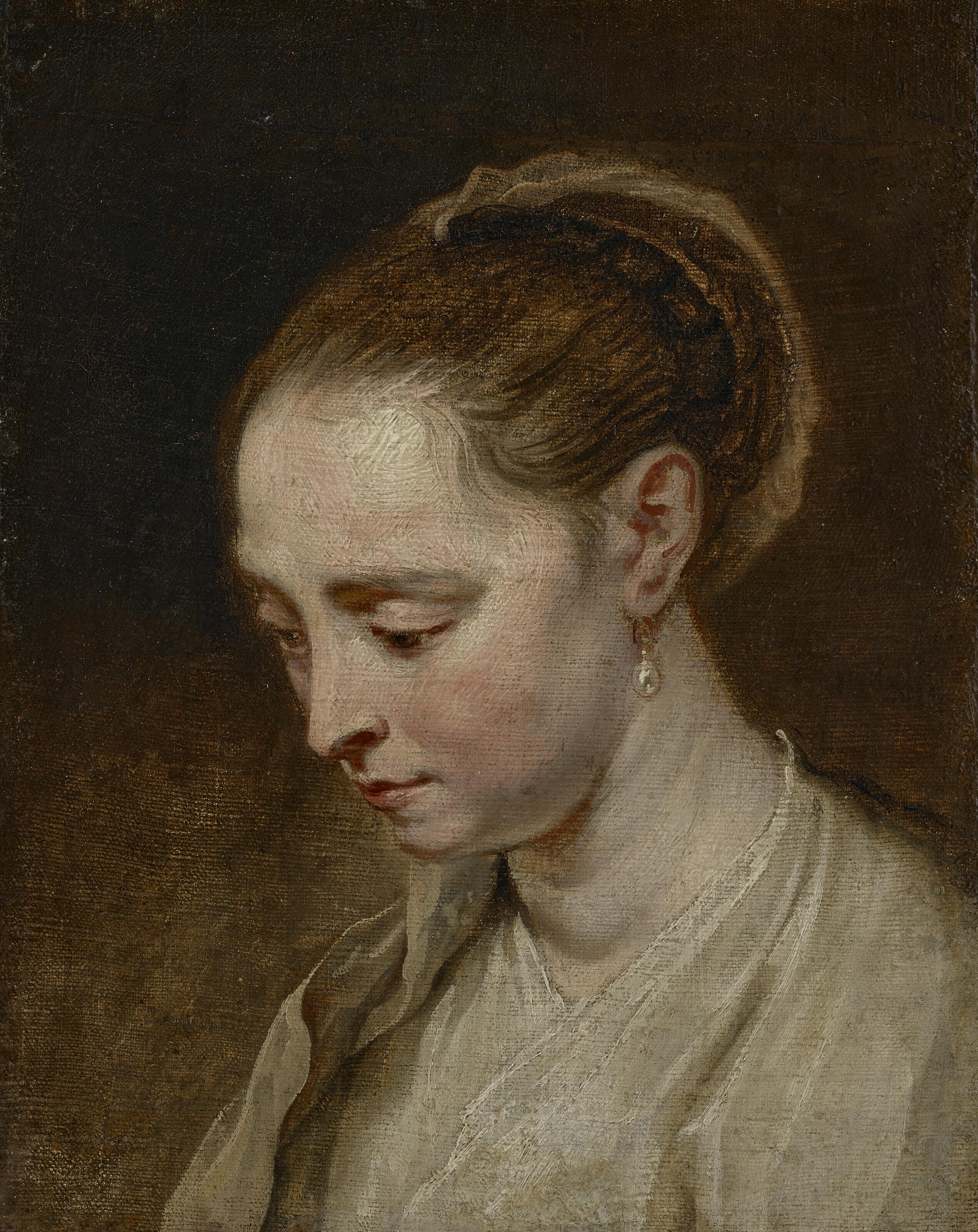 Jan Boeckhorst - Head study of a young woman with a pearl earring