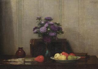 Jan Bogaerts - A still life with pears, flowers and a fan