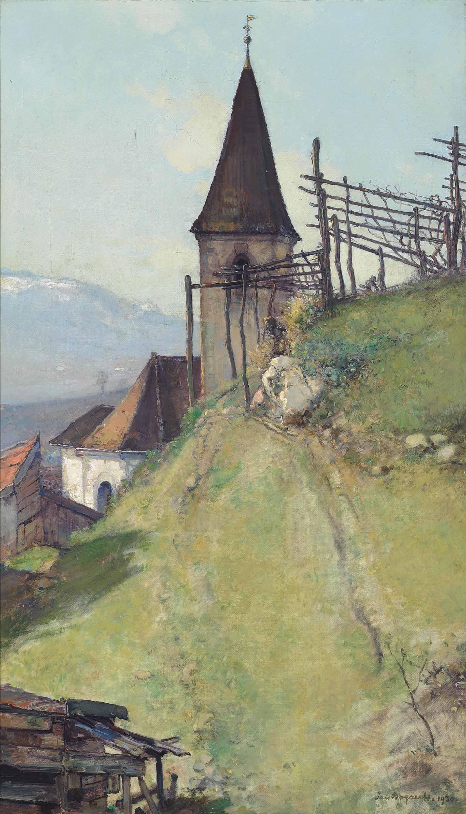 Jan Bogaerts - Picking Berries By A Mountain Church