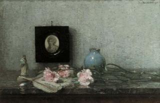 Jan Bogaerts - Pink carnations on a marble ledge