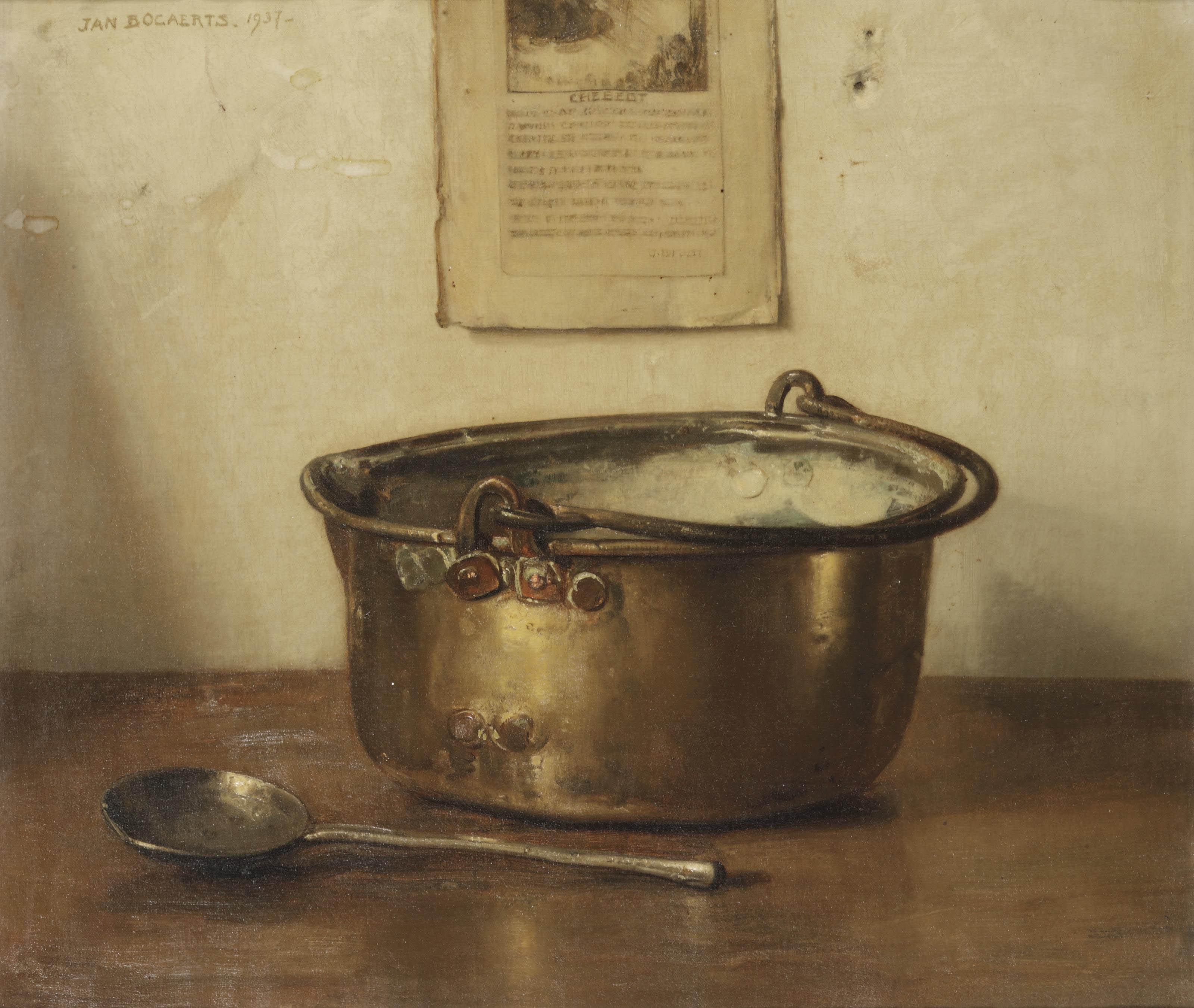 Jan Bogaerts - Stilleven met koperen keteltje; a still life with copper pot